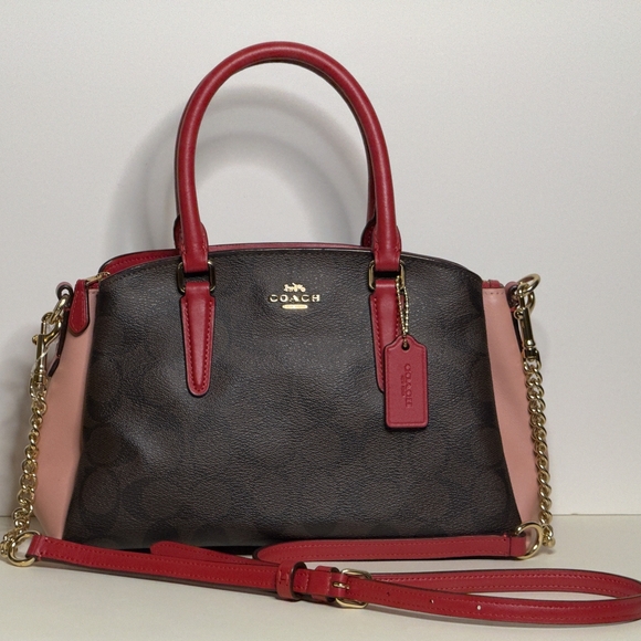 Coach Handbags - Coach Satchel in Brown and Red with Pink Accents